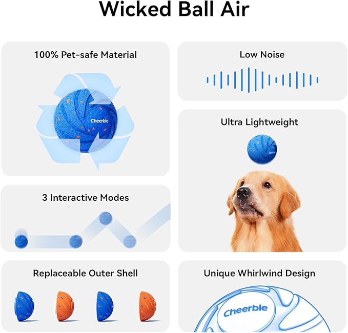 Cheerble Smart Interactive Dog Toy, Wicked Ball AIR, Automatic Moving, Bouncing, and Rotating