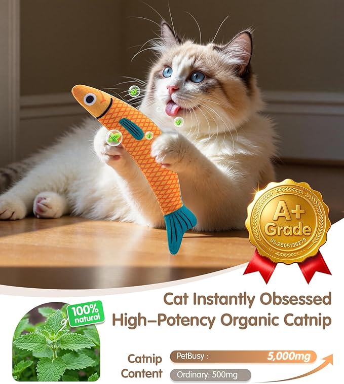 Cat Toys with[5000mg A+Natural Catnip &Silvervine] [Baby Grade] Interactive Soft Chew Kicker Cat Toys for Indoor Cats & Kittens,