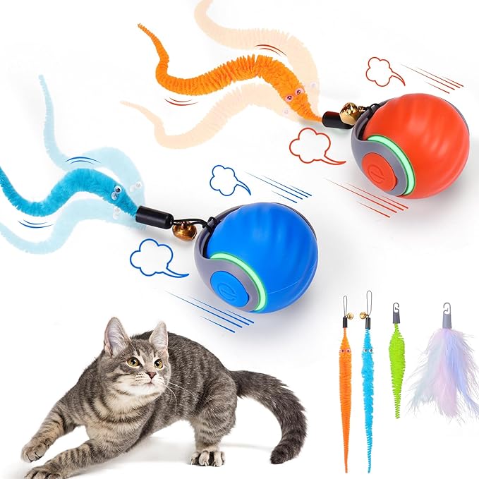 BABORUI Interactive Cat Toy Ball - Automatic Interactive Cat Toys for Indoor Cats with 3 Tails