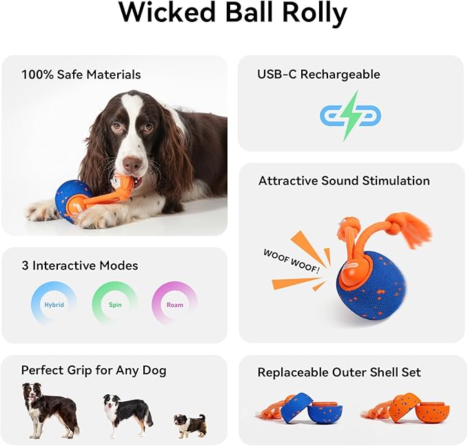 Cheerble Smart Interactive Dog Toy, Wicked Ball Rolly, Automatic Moving