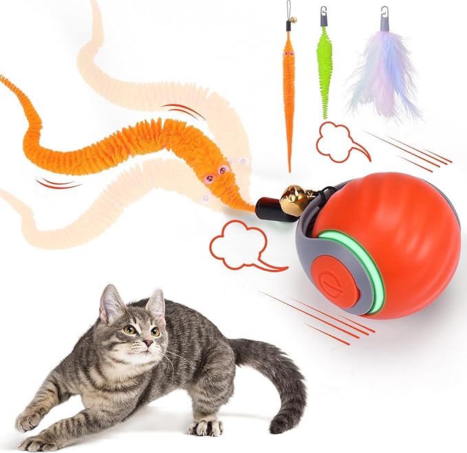 BABORUI Interactive Cat Toy Ball - Automatic Interactive Cat Toys for Indoor Cats with 3 Tails