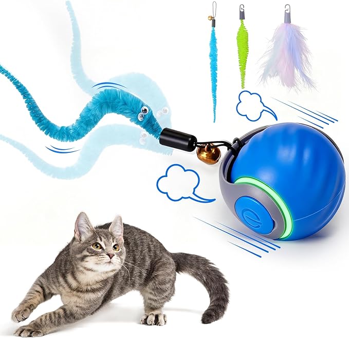 BABORUI Interactive Cat Toy Ball - Automatic Interactive Cat Toys for Indoor Cats with 3 Tails