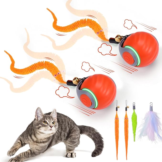 BABORUI Interactive Cat Toy Ball - Automatic Interactive Cat Toys for Indoor Cats with 3 Tails