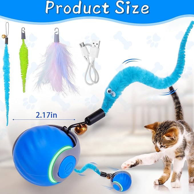 BABORUI Interactive Cat Toy Ball - Automatic Interactive Cat Toys for Indoor Cats with 3 Tails