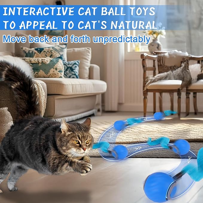BABORUI Interactive Cat Toy Ball - Automatic Interactive Cat Toys for Indoor Cats with 3 Tails